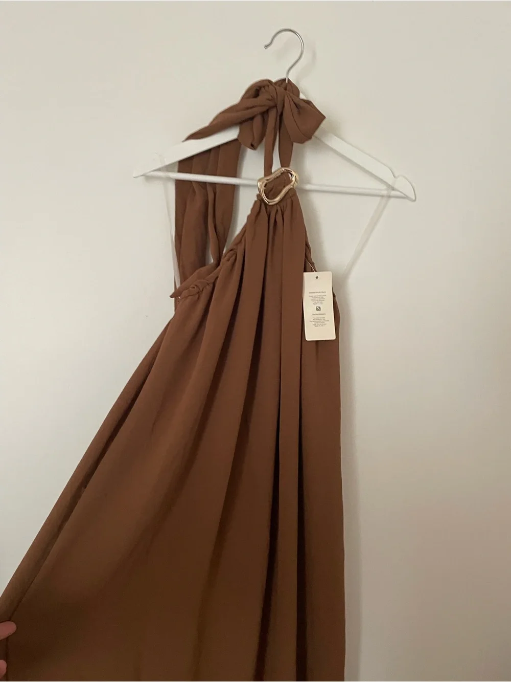Italian made Brown Halter Maxi Dress with Gold Ring Detail - Picture 5 of 9